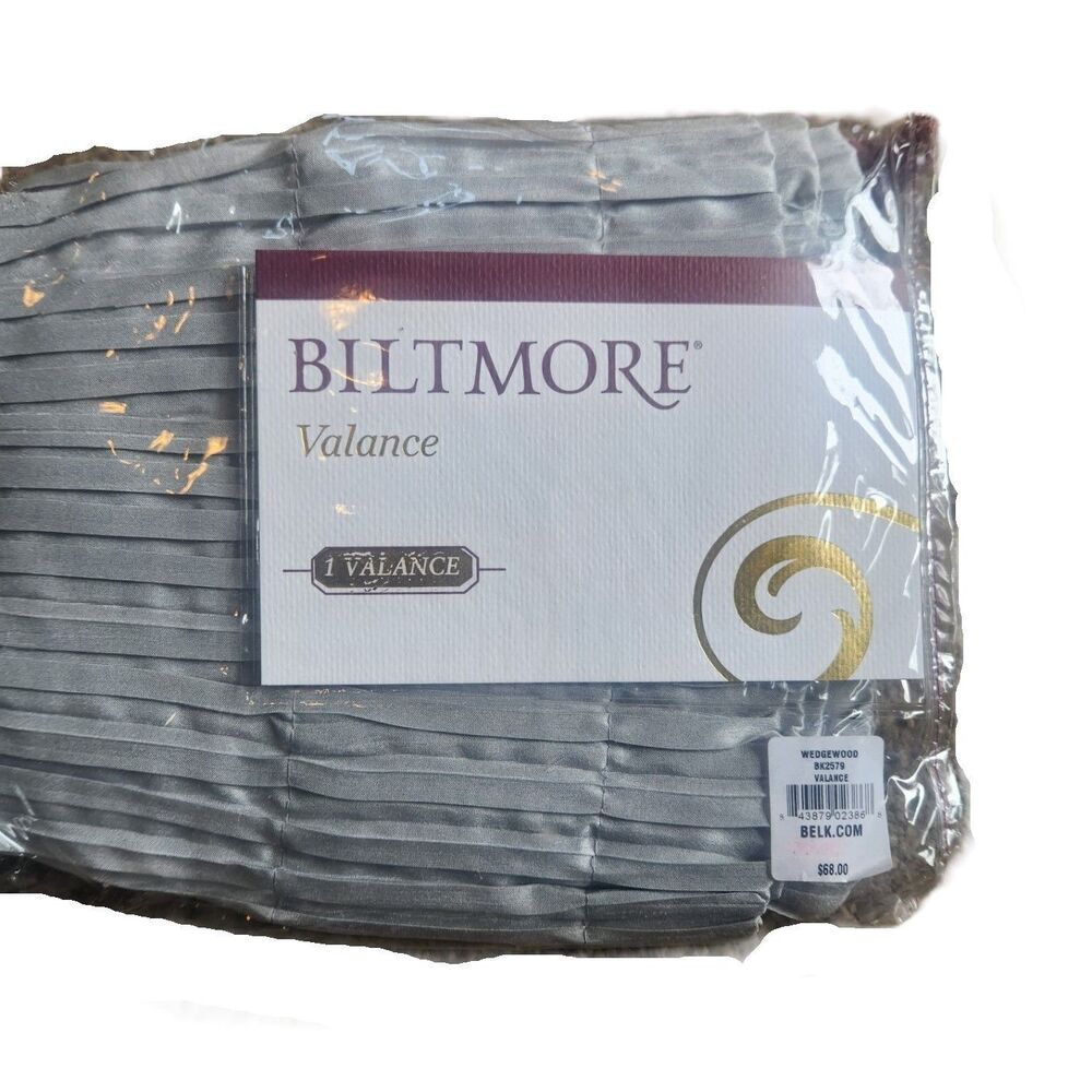 Pleated Gray Polyester Valance by Biltmore Wedgewood Pattern 82" l x 20" w NIP